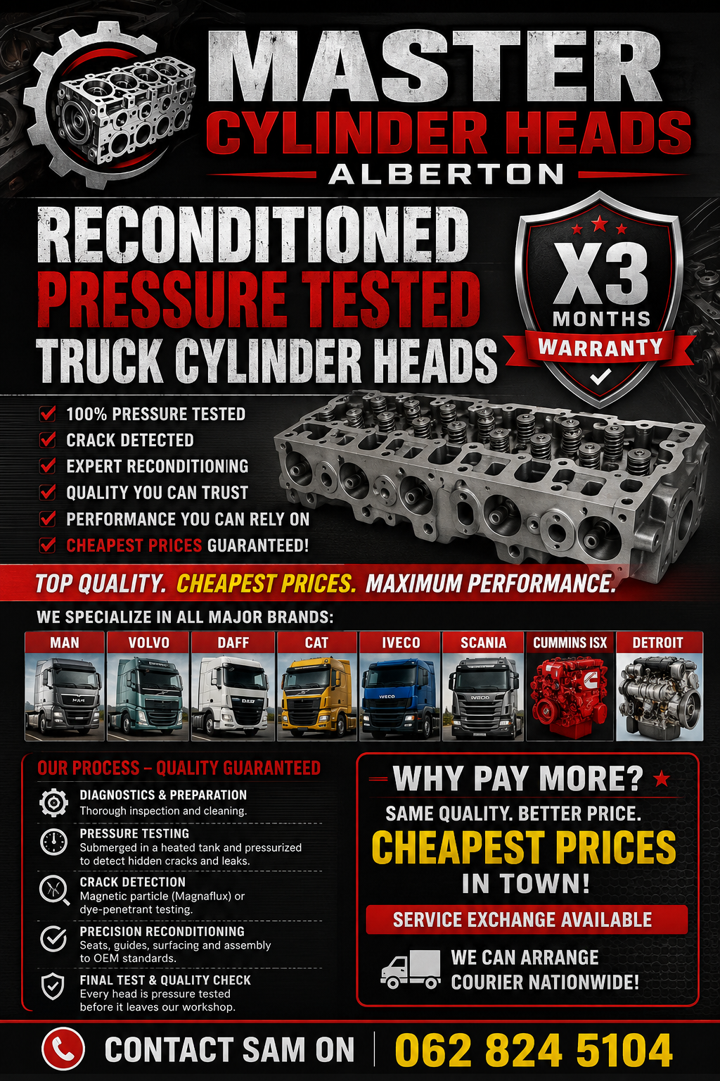 RECONDITIONED PRESSURE TESTED TRUCK CYLINDER HEADS